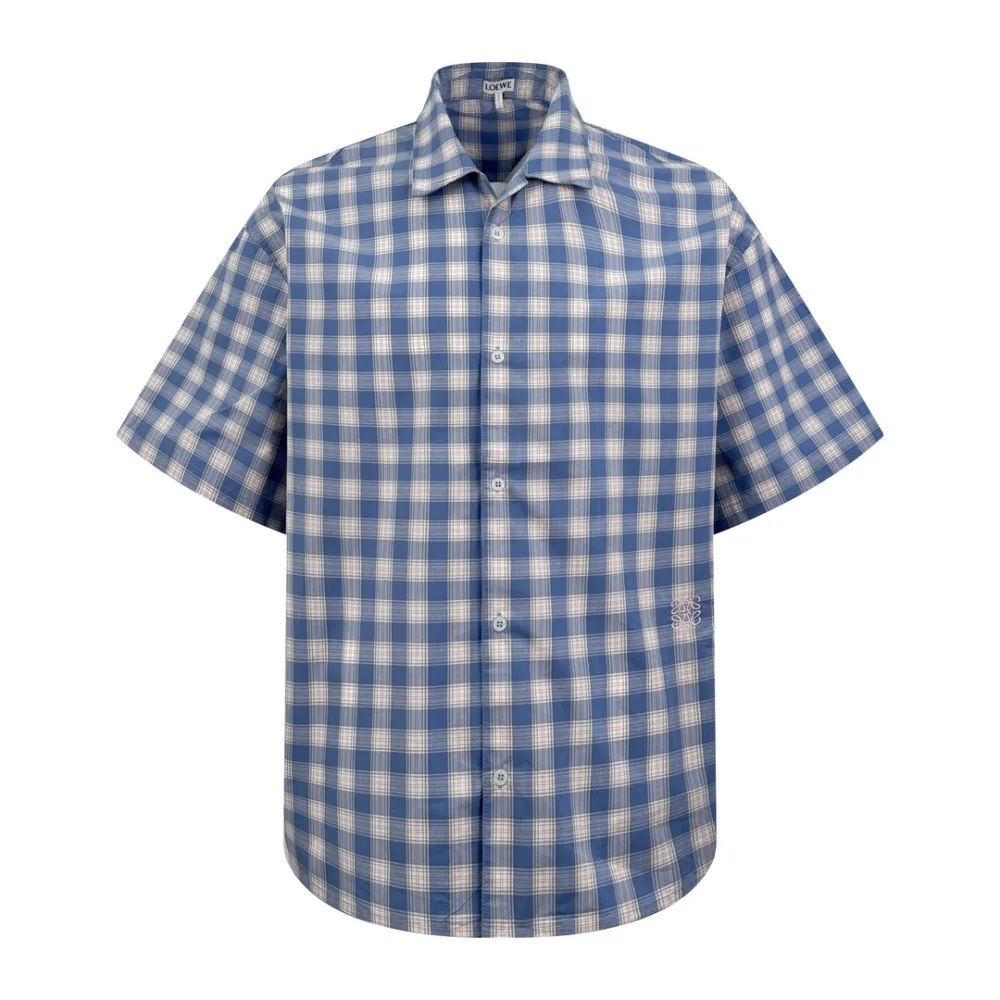 로에베 아나그램 로고 체크 반팔 셔츠