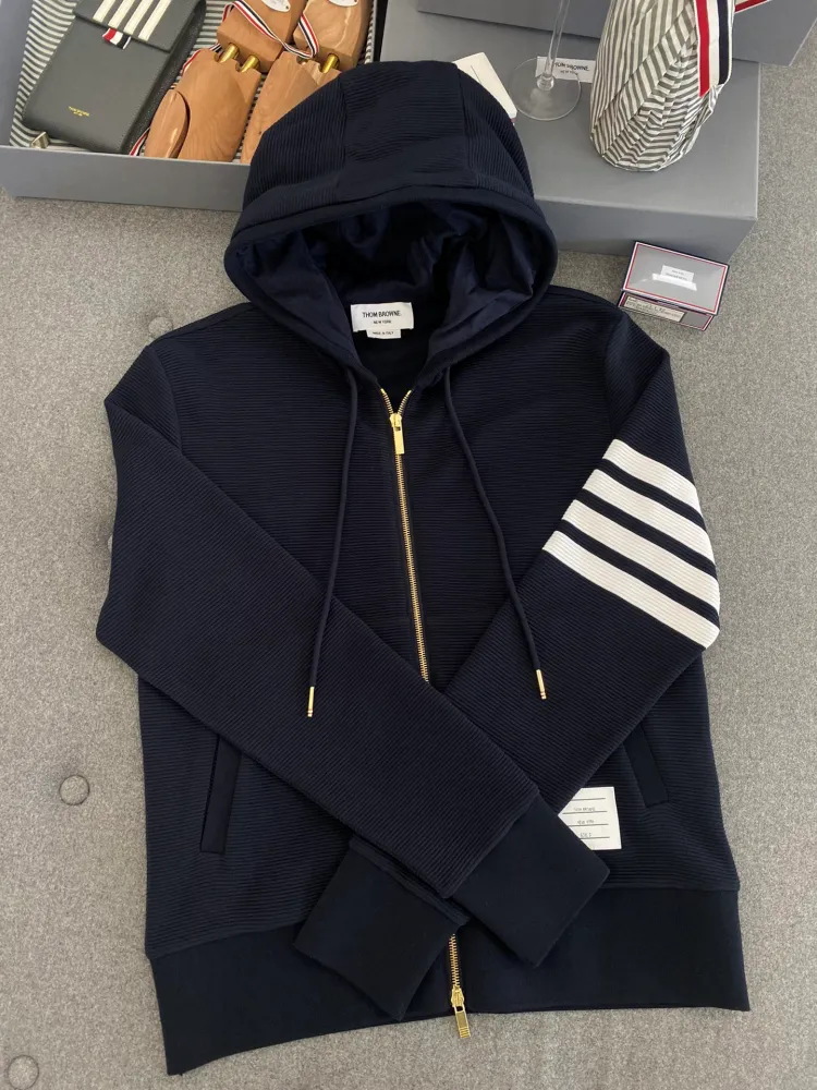 톰브라운 코튼 오토만 사선 지퍼 후디