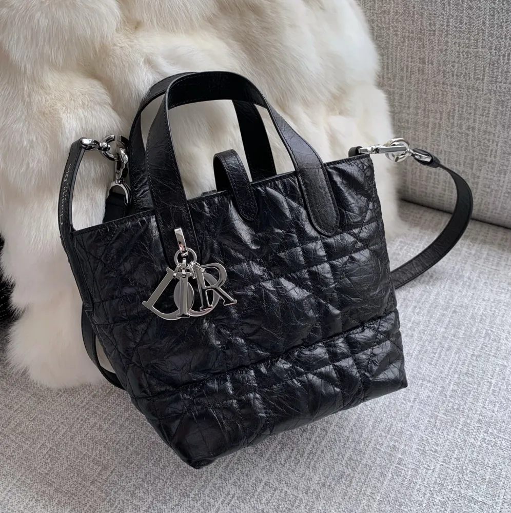 디올 뚜주흐 버티컬 토트백 스몰 매크로 까나쥬 크링클