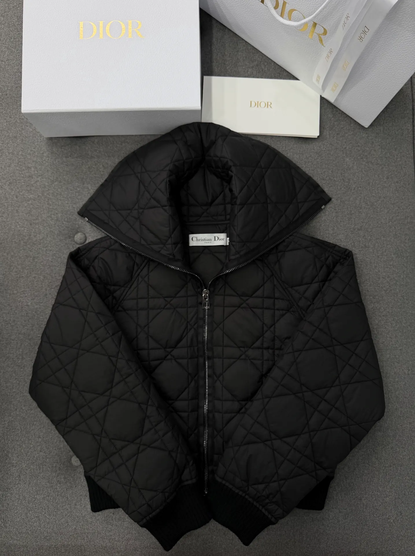 디올 퀄티드 테크니컬 태피터 매크로까나쥬 봄버 자켓